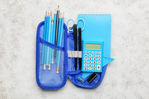 Pencil Case Stationery Light Background — Stock Photo, Image