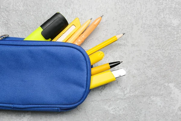 Pencil Case Stationery Grey Background — ストック写真