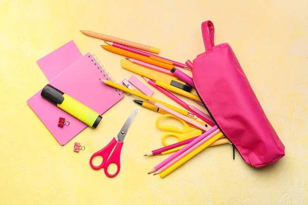 Pencil Case Stationery Color Background — Stock Photo, Image