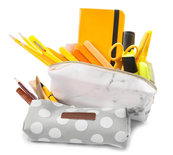 Pencil Cases Stationery White Background — Stock Photo, Image