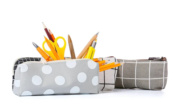 Pencil Cases Stationery White Background — Stock Photo, Image