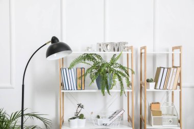 Raf üniteli modern odanın içi