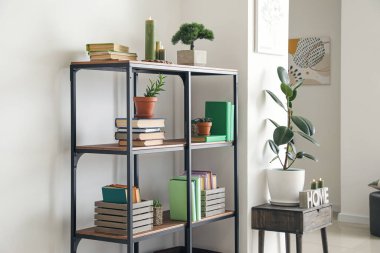 Raf üniteli modern odanın içi