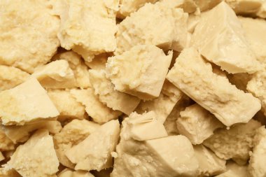 Arkaplan olarak kakao yağı parçaları, yakın plan