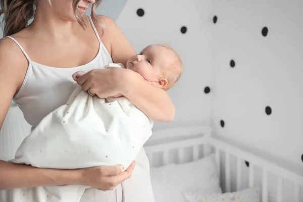 Happy Mother Cute Little Baby Home — Stock Photo, Image