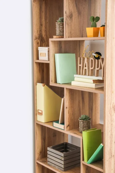 Modern Shelf Unit Books Light Wall Room — Stock Photo, Image