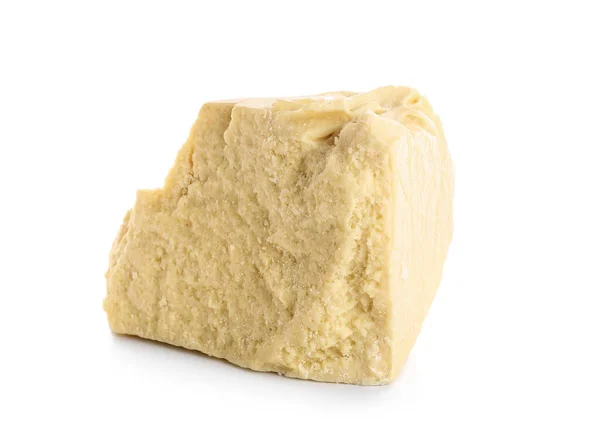 Pedaço Manteiga Cacau Sobre Fundo Branco — Fotografia de Stock