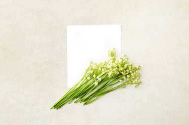 Boş kart ve açık arkaplanda güzel zambak çiçekleri.