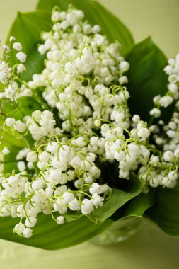 Vadideki güzel çiçekli vazo renkli masada, yakın plan.