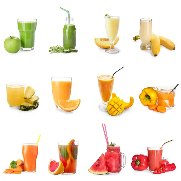 Different Healthy Juices White Background — Stock Photo, Image