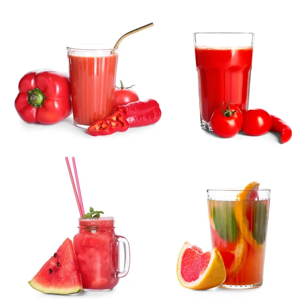 Different Healthy Red Juices White Background — Foto de Stock