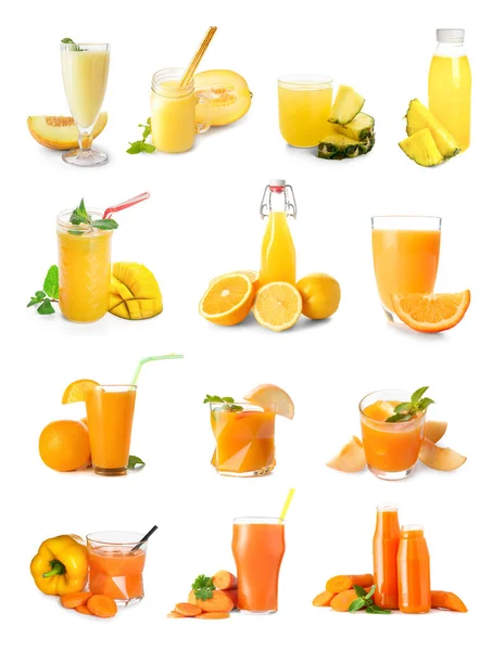 Different Healthy Juices White Background — Foto de Stock