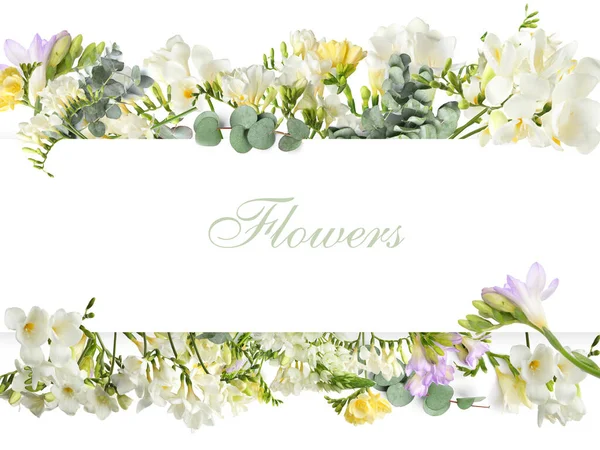 Mockup Greeting Card Beautiful Freesia Flowers — Stock Photo, Image