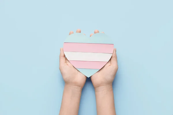 Hands Flag Transgender Shape Heart Color Background — Stock Photo, Image