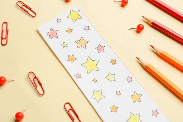 Cute Bookmark Stationery Color Background — Stock Photo, Image