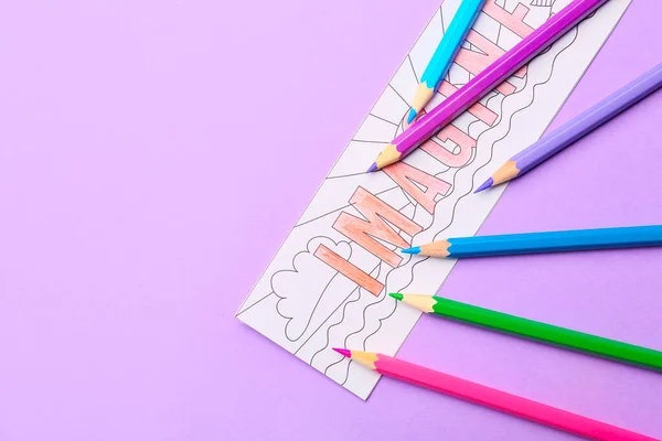 Cute Bookmark Pencils Color Background — Stock Photo, Image