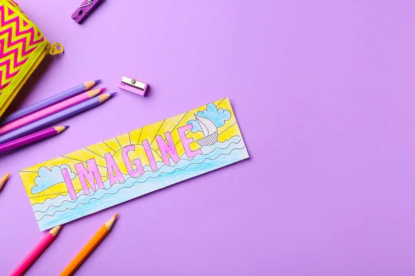 Cute Bookmark Pencils Color Background — Stock Photo, Image