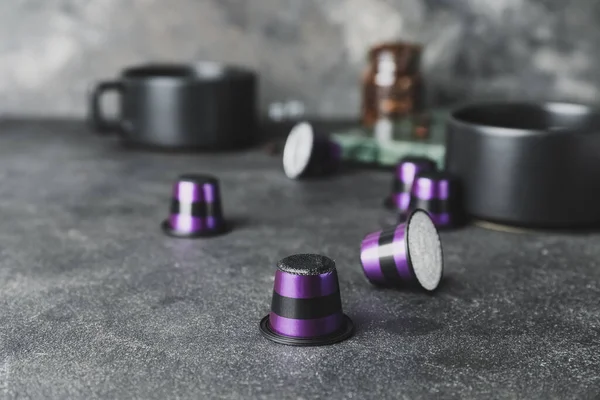 Coffee Capsules Dark Background — Stock Photo, Image