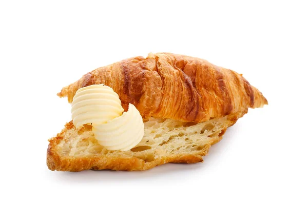 Fresh Croissant Butter Curls White Background — Stock Photo, Image