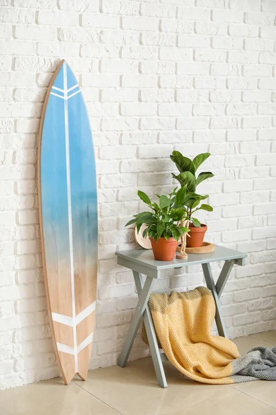 Surfboard Houseplants Table Interior Room — Photo