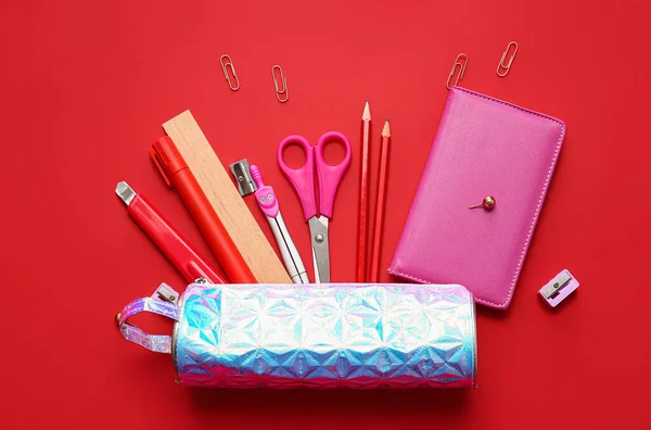 Pencil Case Stationery Color Background — Stock Photo, Image