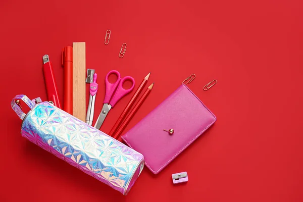 Pencil Case Stationery Color Background — Stock Photo, Image