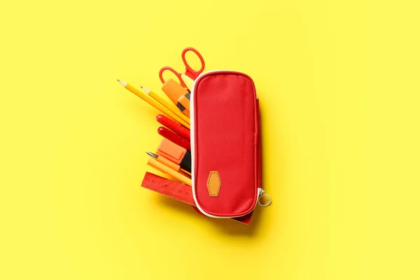 Pencil Case Stationery Color Background — Stock Photo, Image