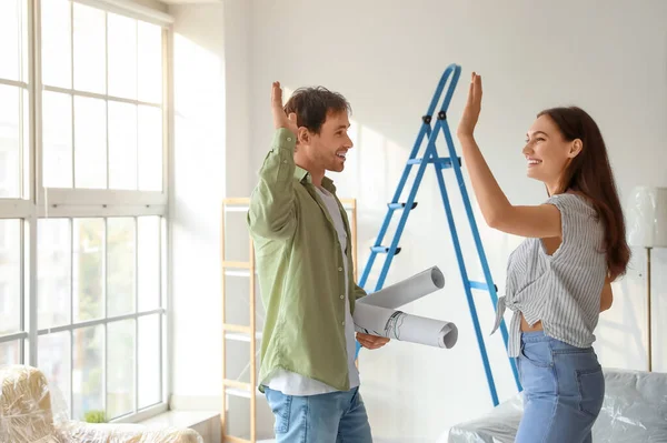 Pareja Feliz Planificación Diseño Nueva Casa — Foto de Stock