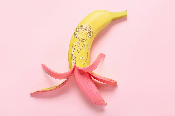 Composizione Creativa Con Banana Sfondo Colori Primo Piano — Foto Stock