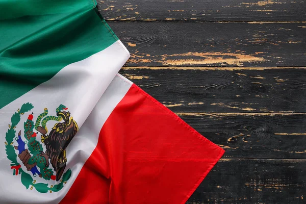 Bandera México Sobre Fondo Madera Oscura Primer Plano —  Fotos de Stock