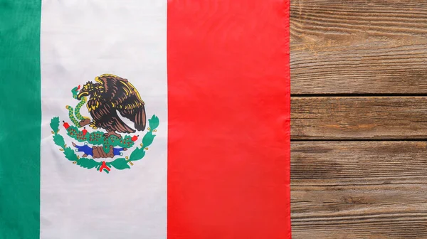 Bandera México Sobre Fondo Madera Primer Plano —  Fotos de Stock