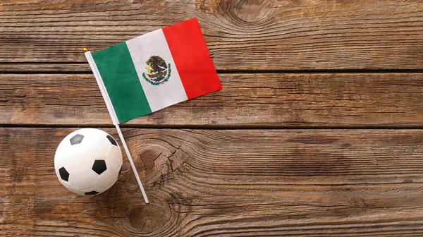 Bandera México Pelota Fútbol Sobre Fondo Madera — Foto de Stock