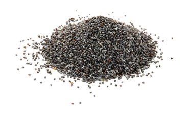 Beyaz arkaplanda haşhaş tohumları