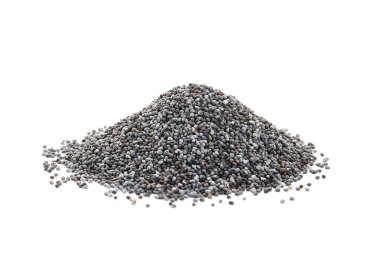 Beyaz arkaplanda haşhaş tohumları