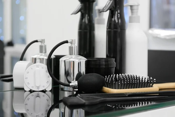 Set Professional Hairdresser Tools Table Salon — Stock Photo, Image