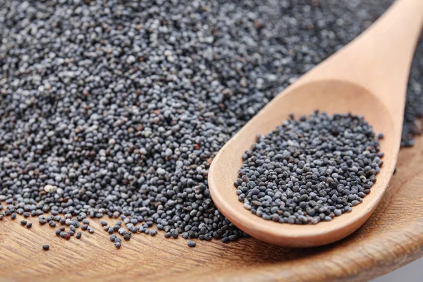 Plate Spoon Poppy Seeds Closeup — Stock Photo, Image