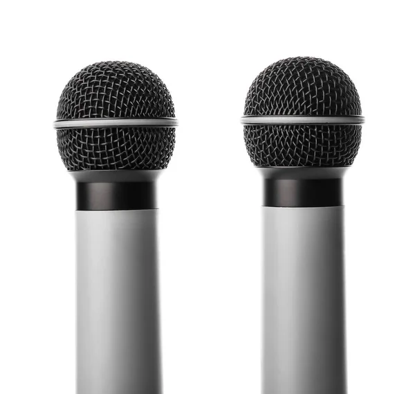 Microfones Modernos Fundo Branco — Fotografia de Stock