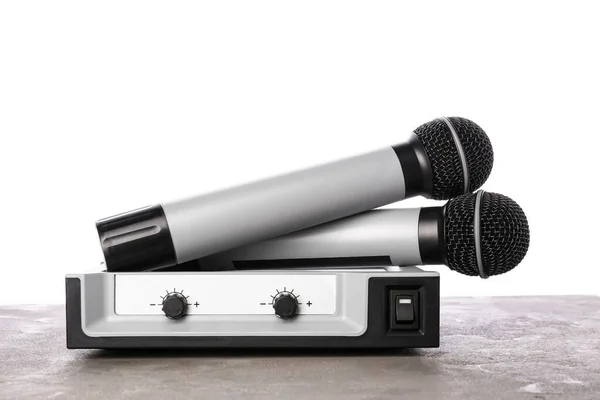Modern Microphones Audio System White Background — Stock Photo, Image