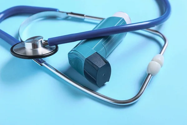 Inhaler Stethoscope Color Background Closeup — Stock Photo, Image