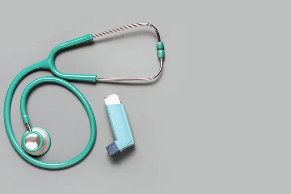 Inhaler Stethoscope Grey Background — Stock Photo, Image