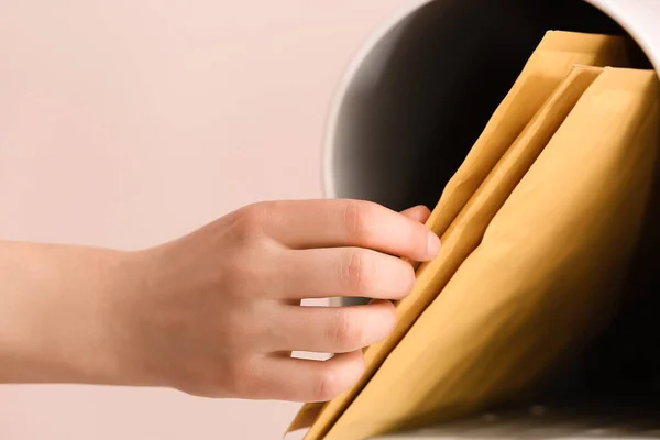 Woman Getting Letter Box Closeup — Stock Photo, Image