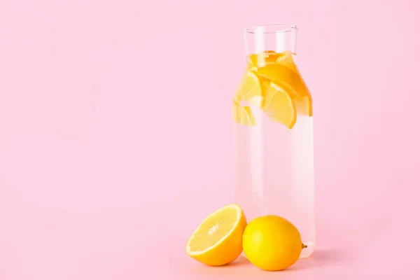 Bottle Tasty Cold Lemonade Color Background — Stock Photo, Image