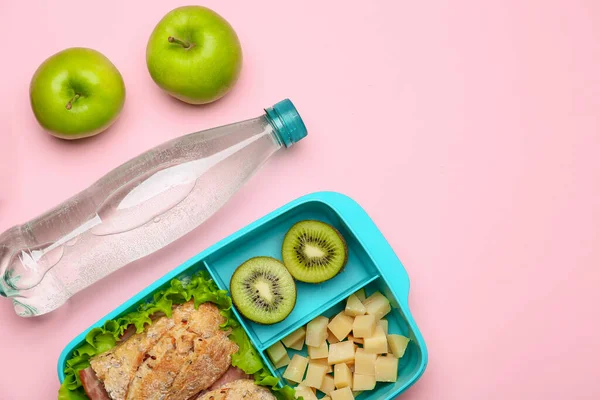 Lunchbox Tasty Food Color Background — Stock Photo, Image