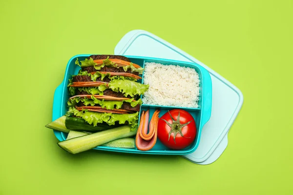 Lunchbox Tasty Food Color Background — Stock Photo, Image