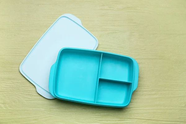 Empty School Lunchbox Color Wooden Background — Stock Photo, Image