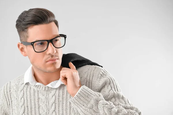 Fashionable Young Man Light Background — Stock Photo, Image