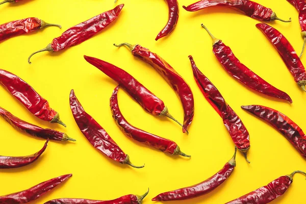 Dry Hot Chili Peppers Color Background — Stock Photo, Image