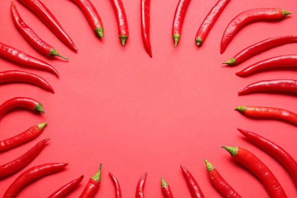 Composition Hot Chili Pepper Color Background — Stock Photo, Image