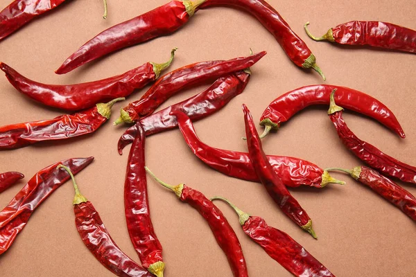 Suché Horké Chilli Papričky Barevném Pozadí — Stock fotografie