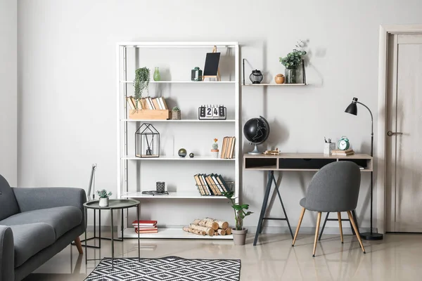 Interior Quarto Moderno Com Prateleira Livros — Fotografia de Stock